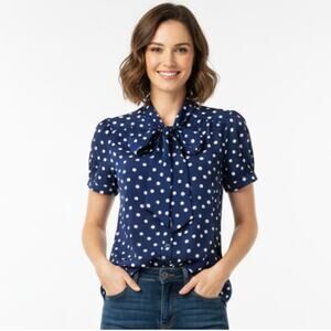 Forever 21 Polka Dot Twee Coquette Neck Tie Bow Blouse, Size Small